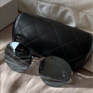 Chanel Round Mirrored Crosshatch Sunglasses
